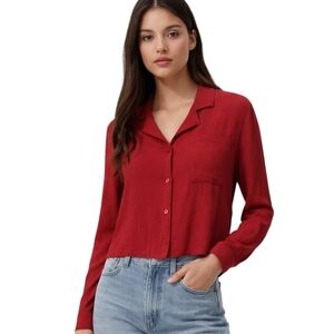 Aritzia Wilfred Free Blouse Button Down Women XS Minimalist Red